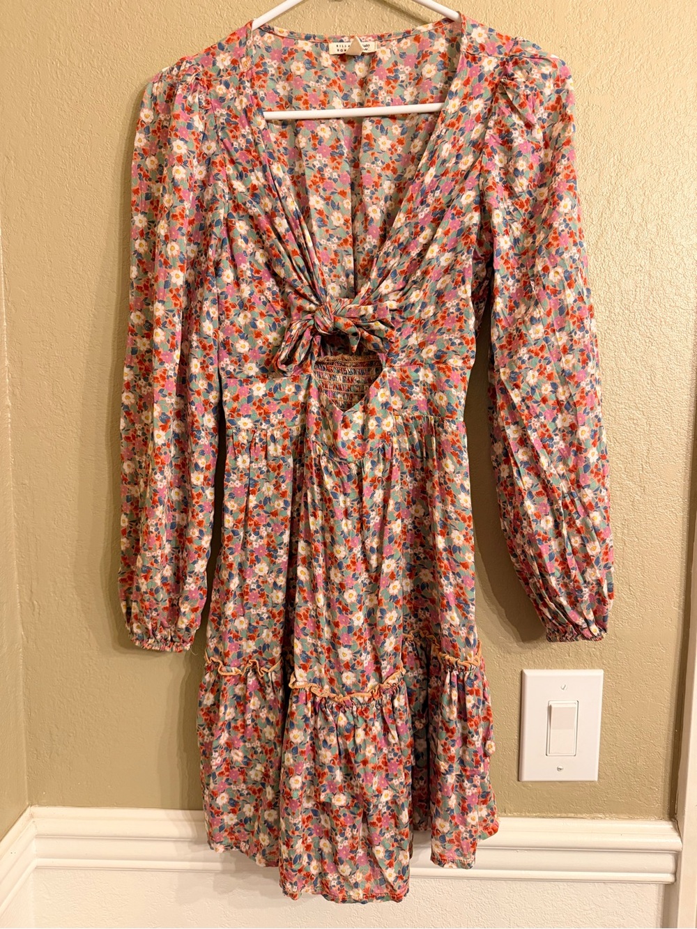 Billabong x The Salty Blonde Floral Tie-Front Long Sleeve Mini Dress